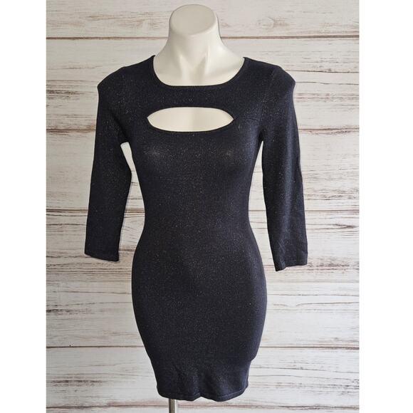 Express Navy Blue Shimmer Keyhole Cutout Bodycon Dress sz XS - Picture 1 of 6